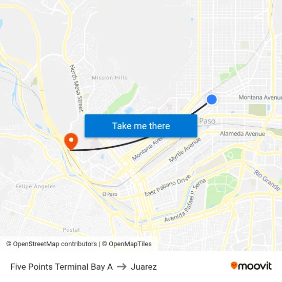 Five Points Terminal Bay A to Juarez map