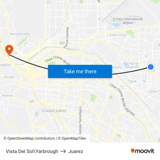 Vista Del Sol\Yarbrough to Juarez map