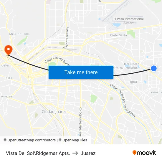 Vista Del Sol\Ridgemar Apts. to Juarez map