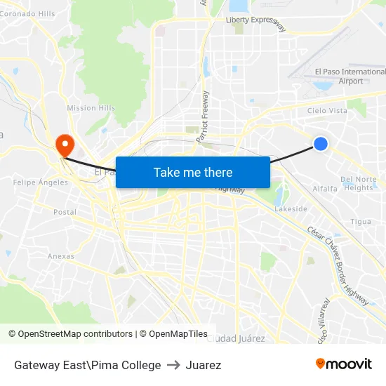 Gateway East\Pima College to Juarez map