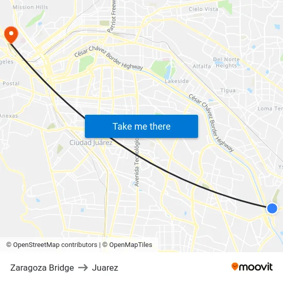Zaragoza Bridge to Juarez map