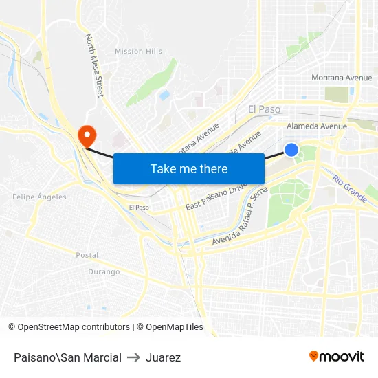 Paisano\San Marcial to Juarez map