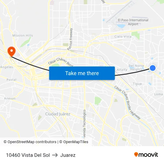 10460 Vista Del Sol to Juarez map