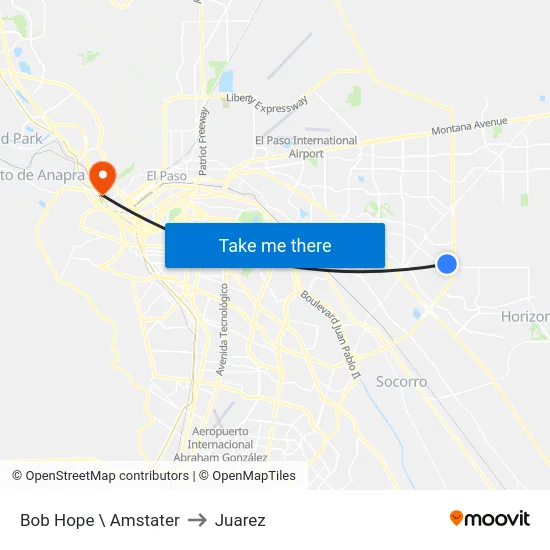 Bob Hope \ Amstater to Juarez map