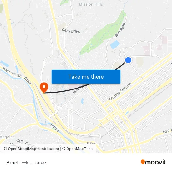 Brncli to Juarez map