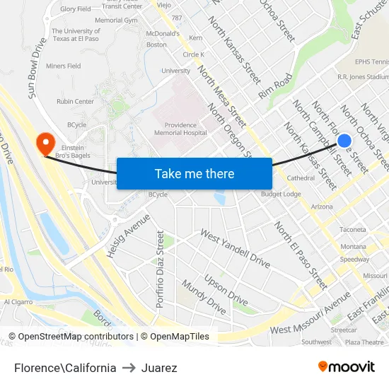 Florence\California to Juarez map