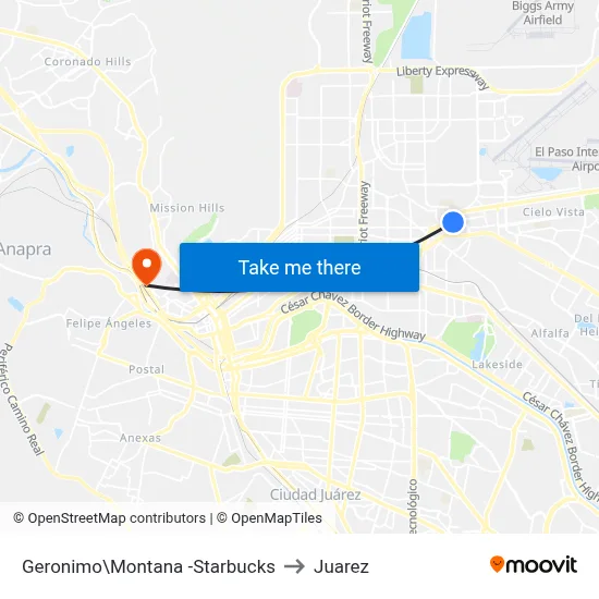Geronimo\Montana -Starbucks to Juarez map