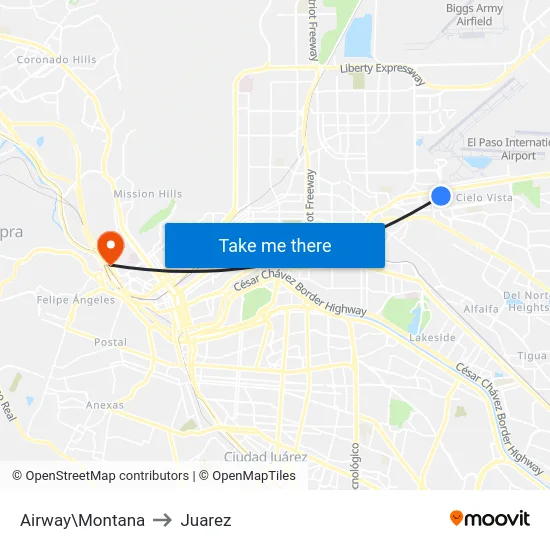 Airway\Montana to Juarez map