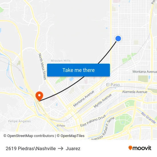 2619 Piedras\Nashville to Juarez map