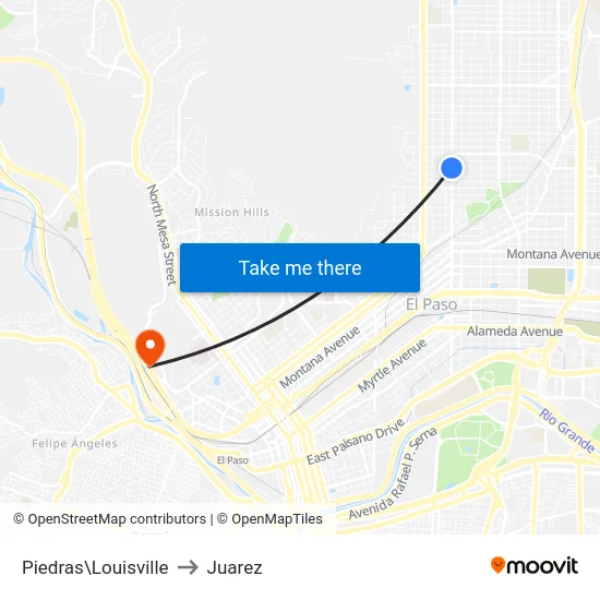 Piedras\Louisville to Juarez map