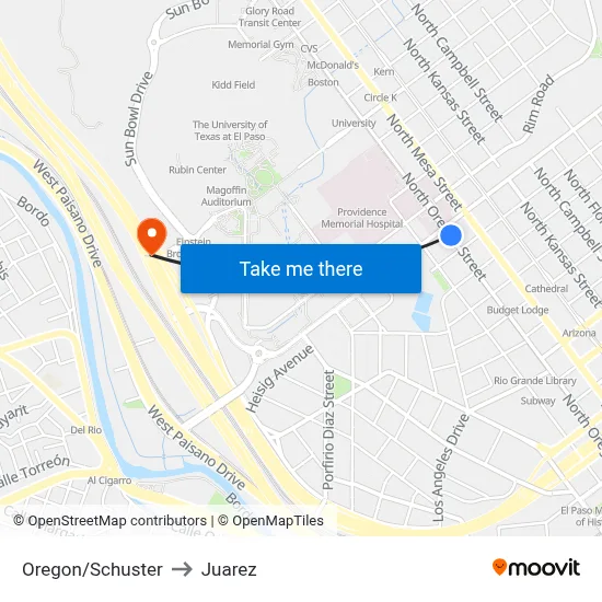 Oregon/Schuster to Juarez map
