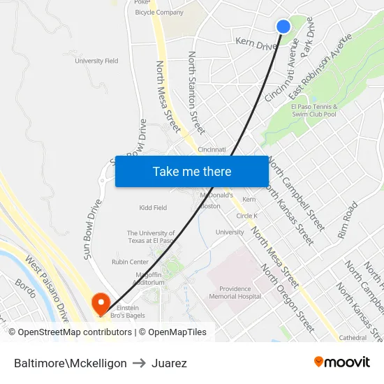 Baltimore\Mckelligon to Juarez map