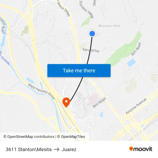 3611 Stanton\Mesita to Juarez map