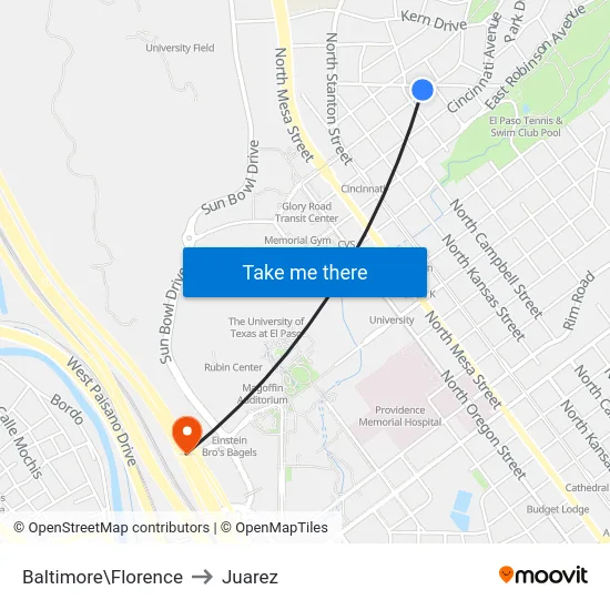 Baltimore\Florence to Juarez map