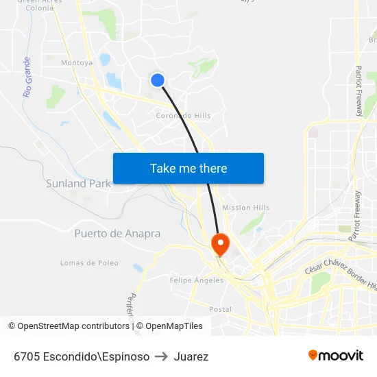 6705 Escondido\Espinoso to Juarez map