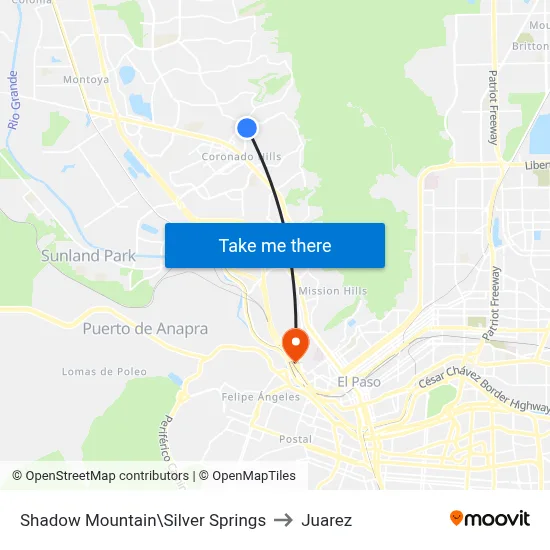 Shadow Mountain\Silver Springs to Juarez map