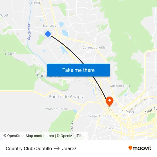 Country Club\Ocotillo to Juarez map