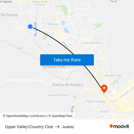 Upper Valley\Country Club to Juarez map