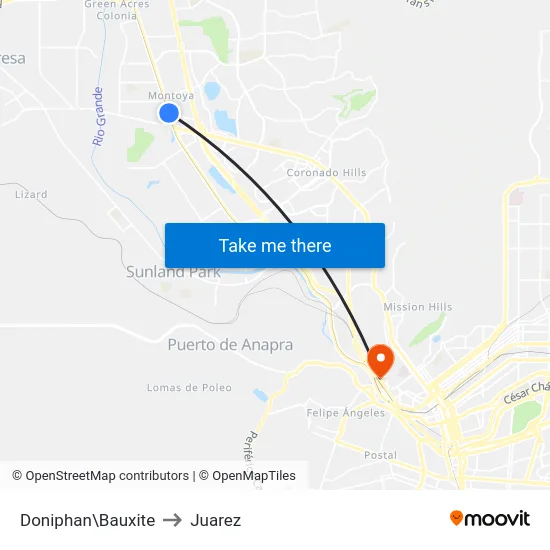 Doniphan\Bauxite to Juarez map