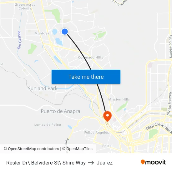 Resler Dr\ Belvidere St\ Shire Way to Juarez map
