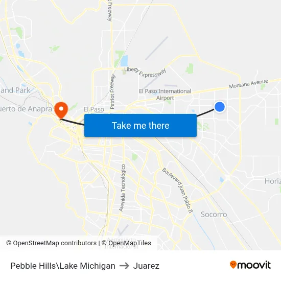 Pebble Hills\Lake Michigan to Juarez map