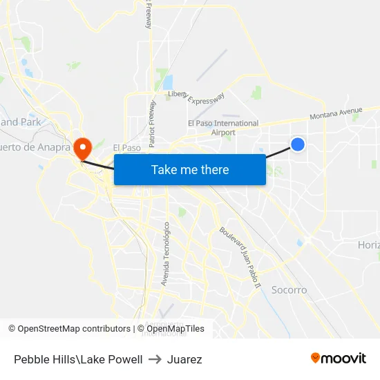Pebble Hills\Lake Powell to Juarez map