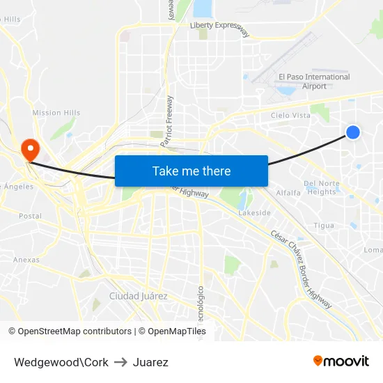 Wedgewood\Cork to Juarez map