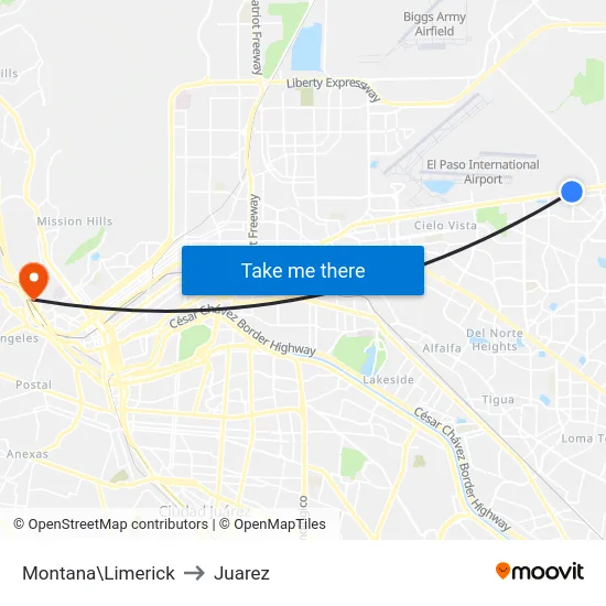 Montana\Limerick to Juarez map