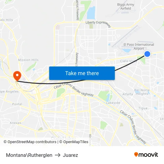 Montana\Rutherglen to Juarez map