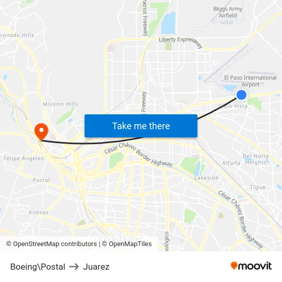 Boeing\Postal to Juarez map