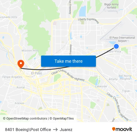 8401 Boeing\Post Office to Juarez map