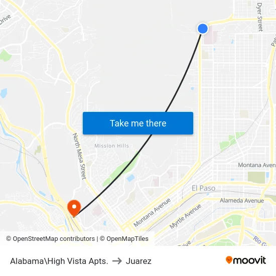Alabama\High Vista Apts. to Juarez map