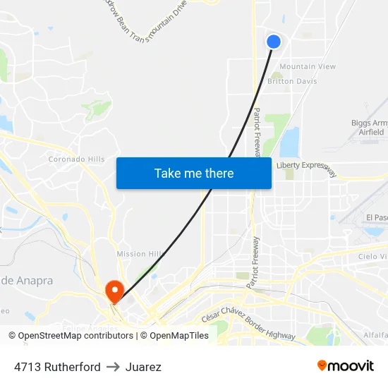 4713 Rutherford to Juarez map