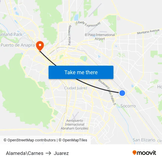 Alameda\Carnes to Juarez map