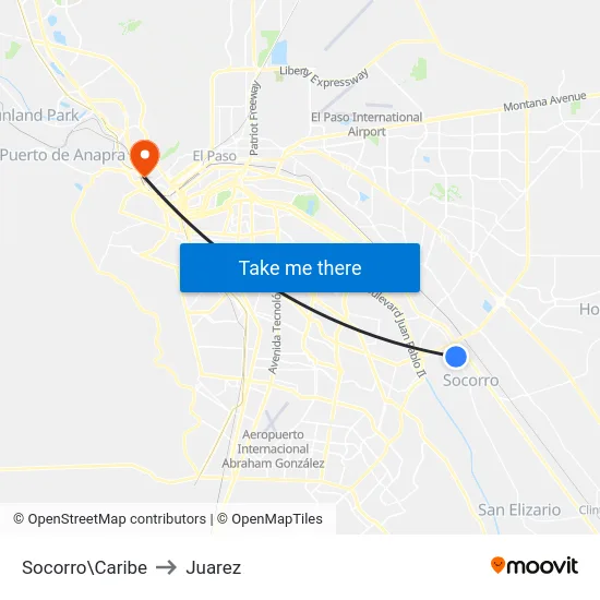 Socorro\Caribe to Juarez map