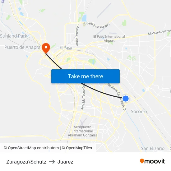 Zaragoza\Schutz to Juarez map