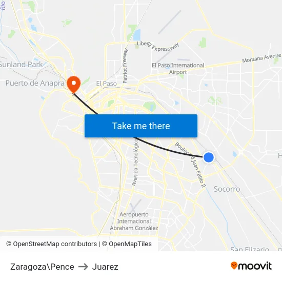 Zaragoza\Pence to Juarez map
