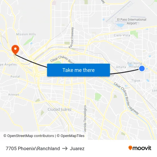 7705 Phoenix\Ranchland to Juarez map