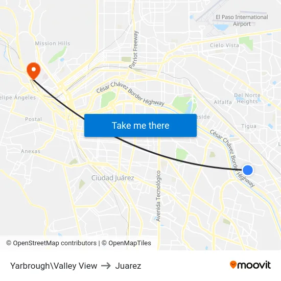 Yarbrough\Valley View to Juarez map