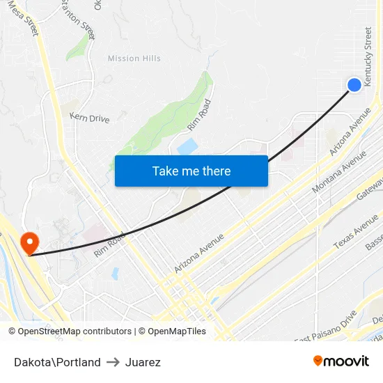 Dakota\Portland to Juarez map