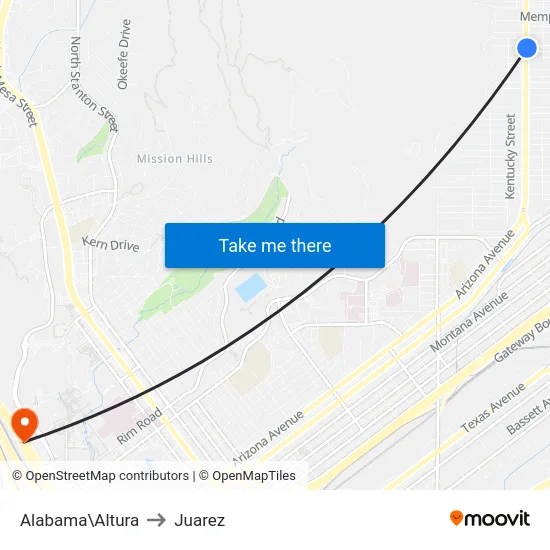 Alabama\Altura to Juarez map