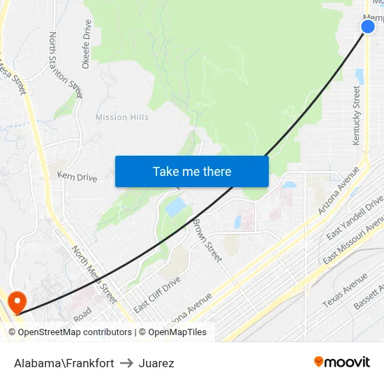 Alabama\Frankfort to Juarez map
