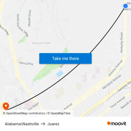 Alabama\Nashville to Juarez map