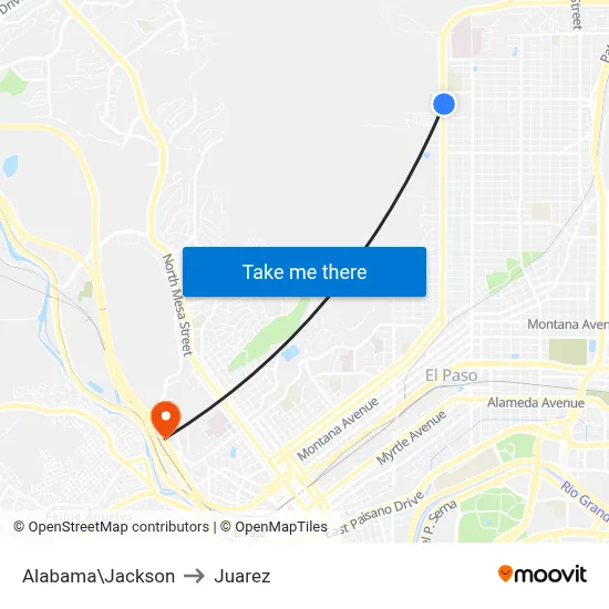 Alabama\Jackson to Juarez map