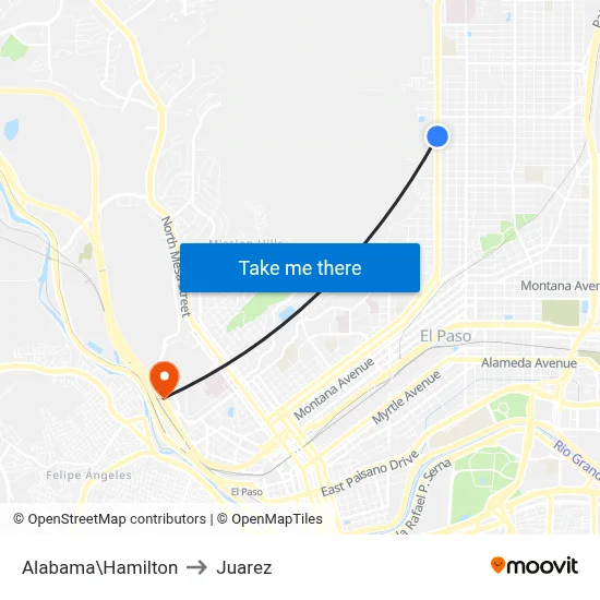 Alabama\Hamilton to Juarez map
