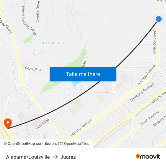 Alabama\Louisville to Juarez map