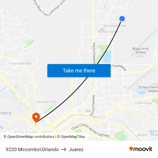 9220 Mccombs\Orlando to Juarez map