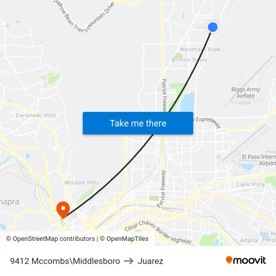 9412 Mccombs\Middlesboro to Juarez map