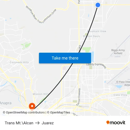 Trans Mt.\Alcan to Juarez map