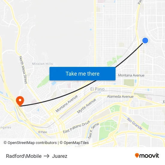 Radford\Mobile to Juarez map